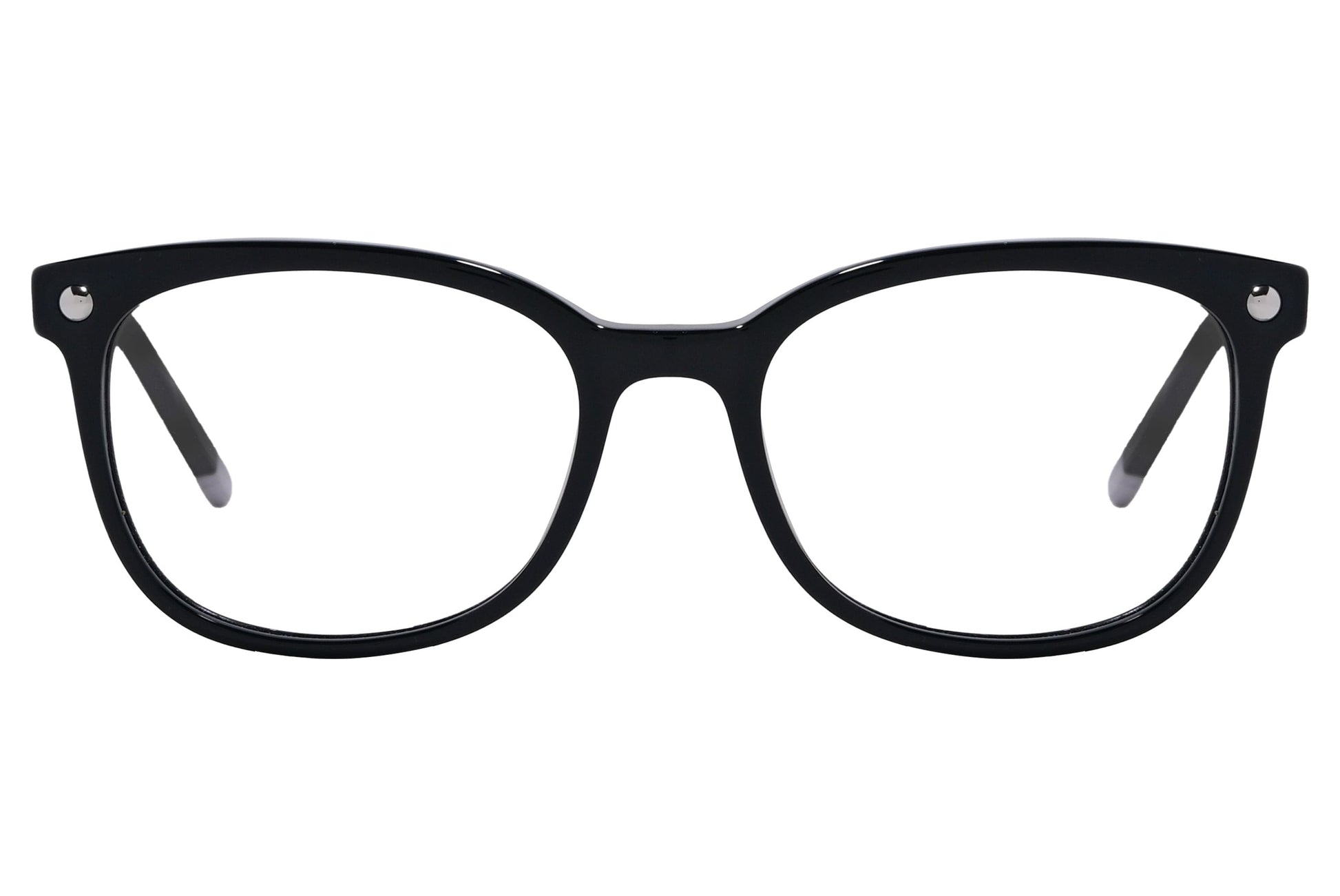 Calvin Klein Rectangle Black Eyeglasses Frame Viewed From Front Angle.