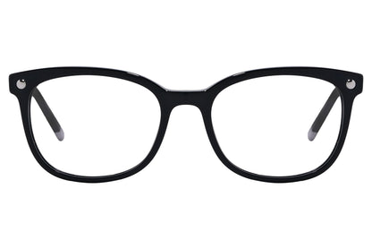 Calvin Klein Rectangle Black Eyeglasses Frame Viewed From Front Angle.