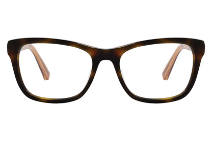 Calvin Klein Wayfarer Tortoise Eyeglasses Frame Viewed From Front Angle.