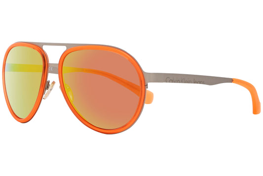 Calvin Klein Jeans Orange Color Aviator Sunglasses Viewed From A 45-Degree Angle.