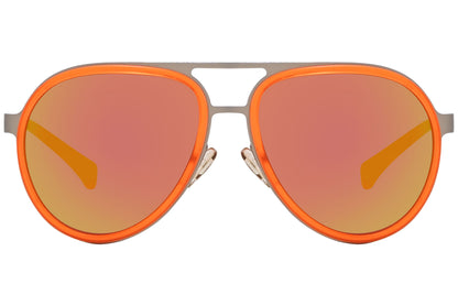 Calvin Klein Jeans Orange Color Aviator Sunglasses Viewed From Front Angle.