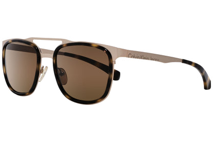 Calvin Klein Jeans Gold Color Aviator Sunglasses Viewed From A 45-Degree Angle.