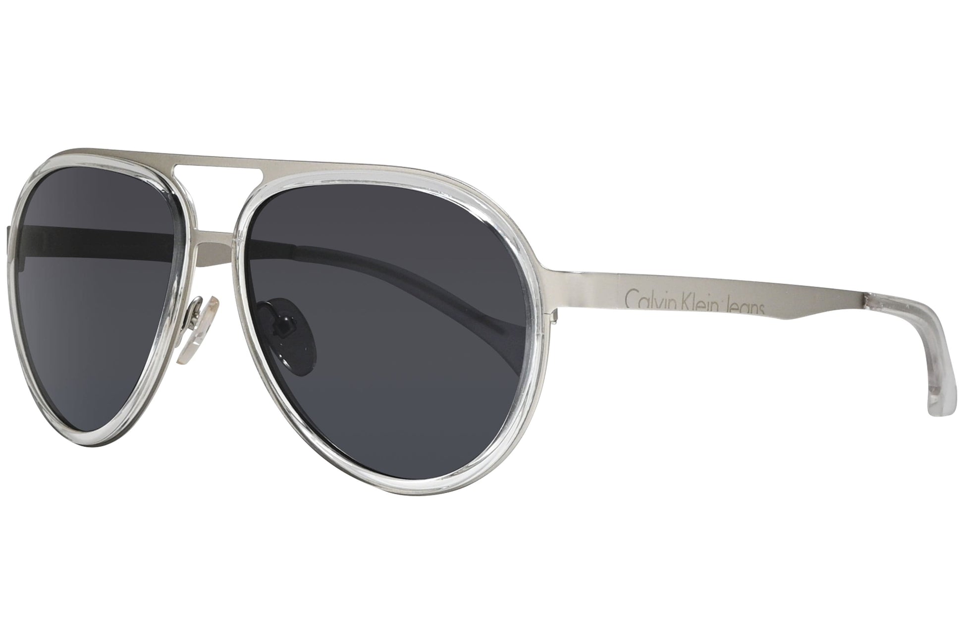 Calvin Klein Jeans Aviator Silver and Gray Sunglasses Model: CKJ135S-000 Side View