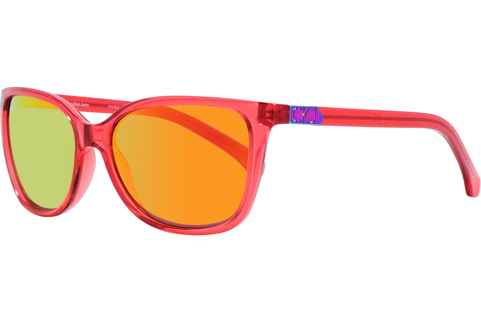 Calvin Klein Red Color Wayfarer Sunglasses Viewed From A 45-Degree Angle.