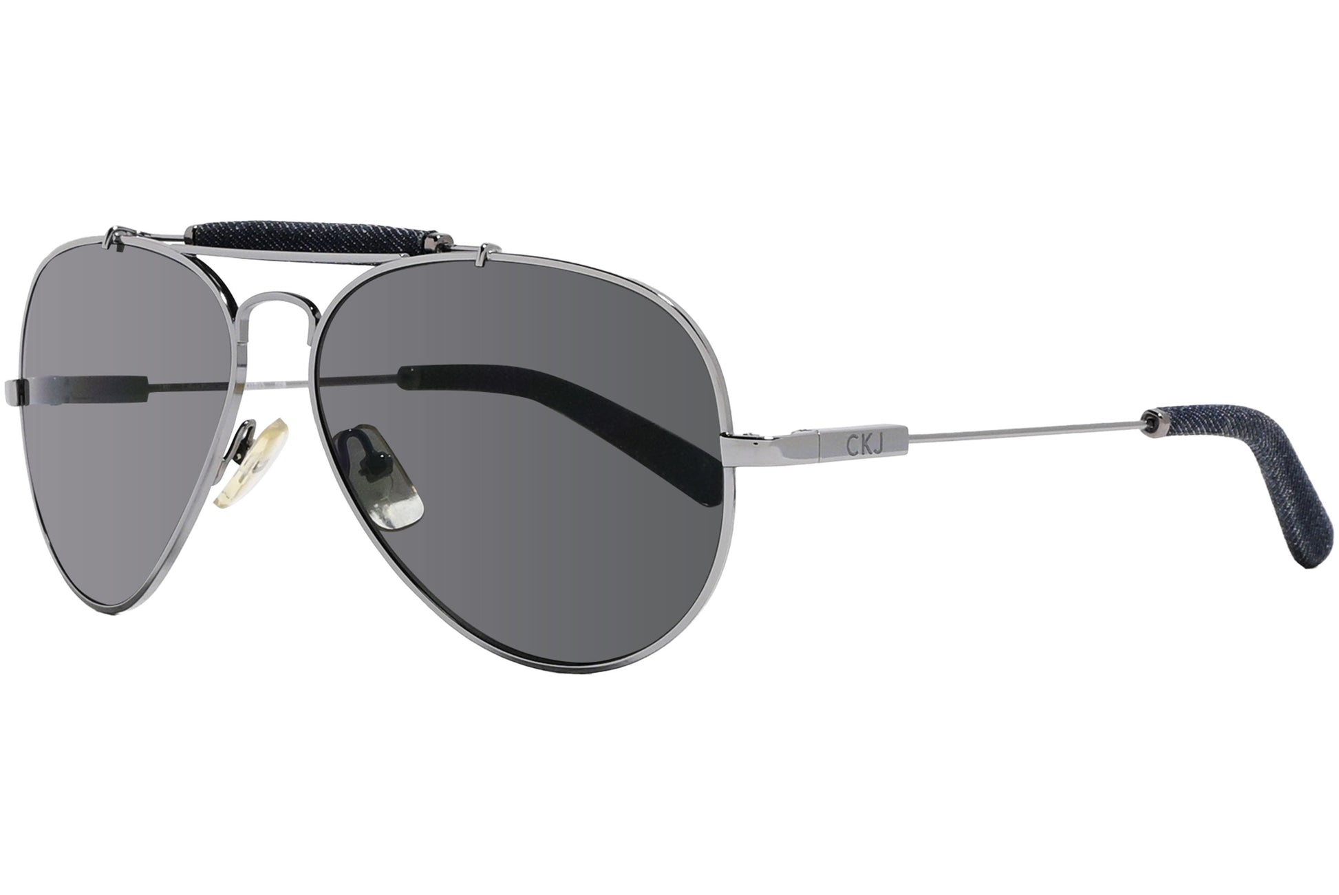 Calvin Klein Silver Color Aviator Sunglasses Viewed From A 45-Degree Angle.