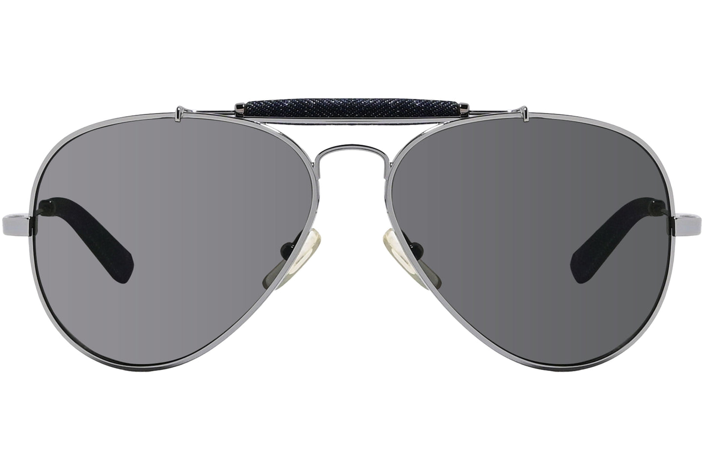 Calvin Klein Silver Color Aviator Sunglasses Viewed From Front Angle.