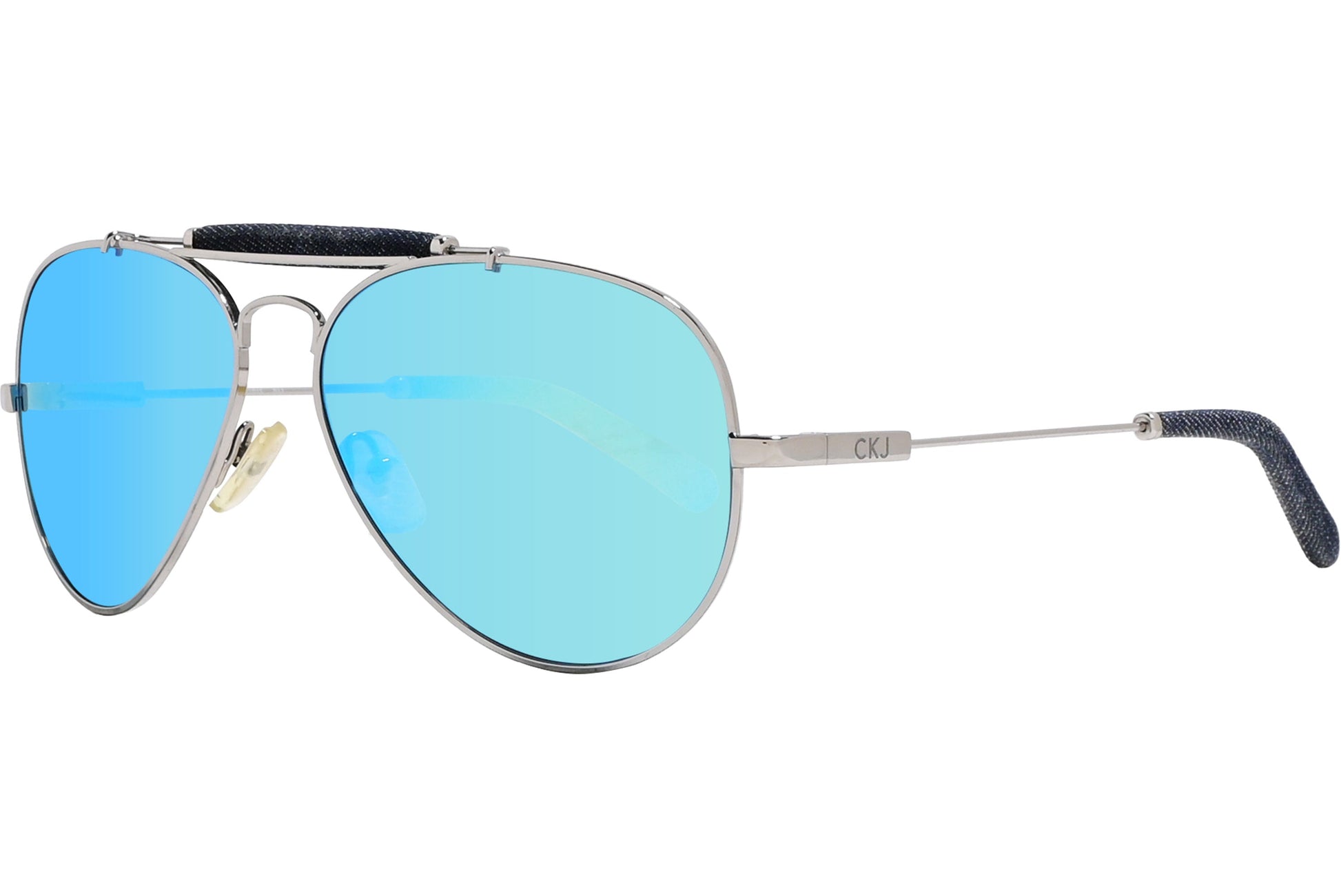 Calvin Klein Silver Color Aviator Sunglasses Viewed From A 45-Degree Angle.