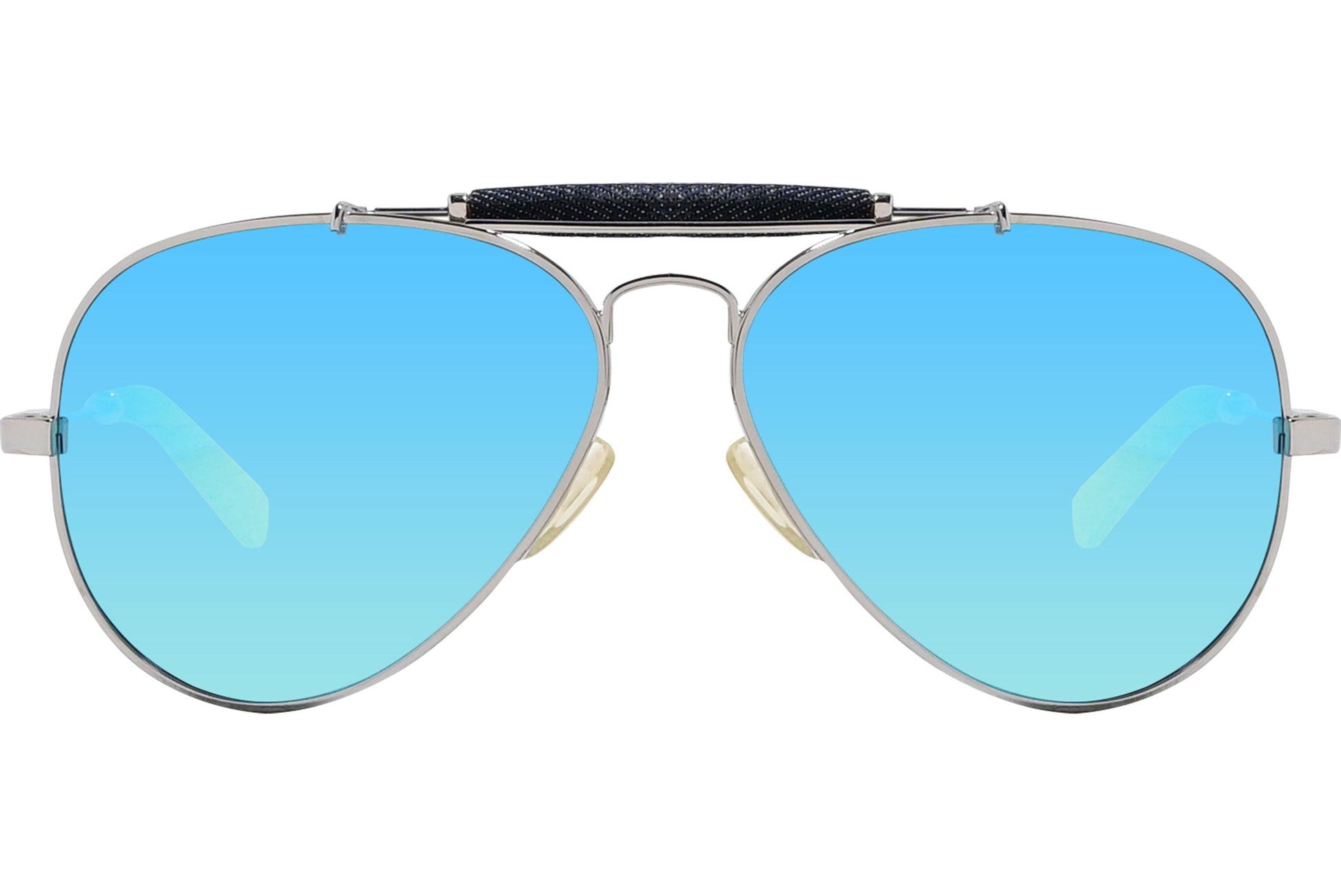 Calvin Klein Silver Color Aviator Sunglasses Viewed From Front Angle.