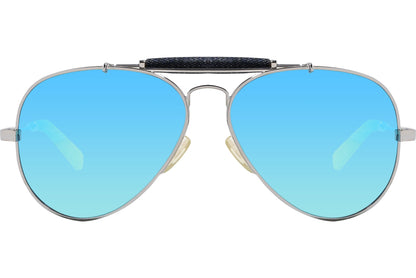 Calvin Klein Silver Color Aviator Sunglasses Viewed From Front Angle.