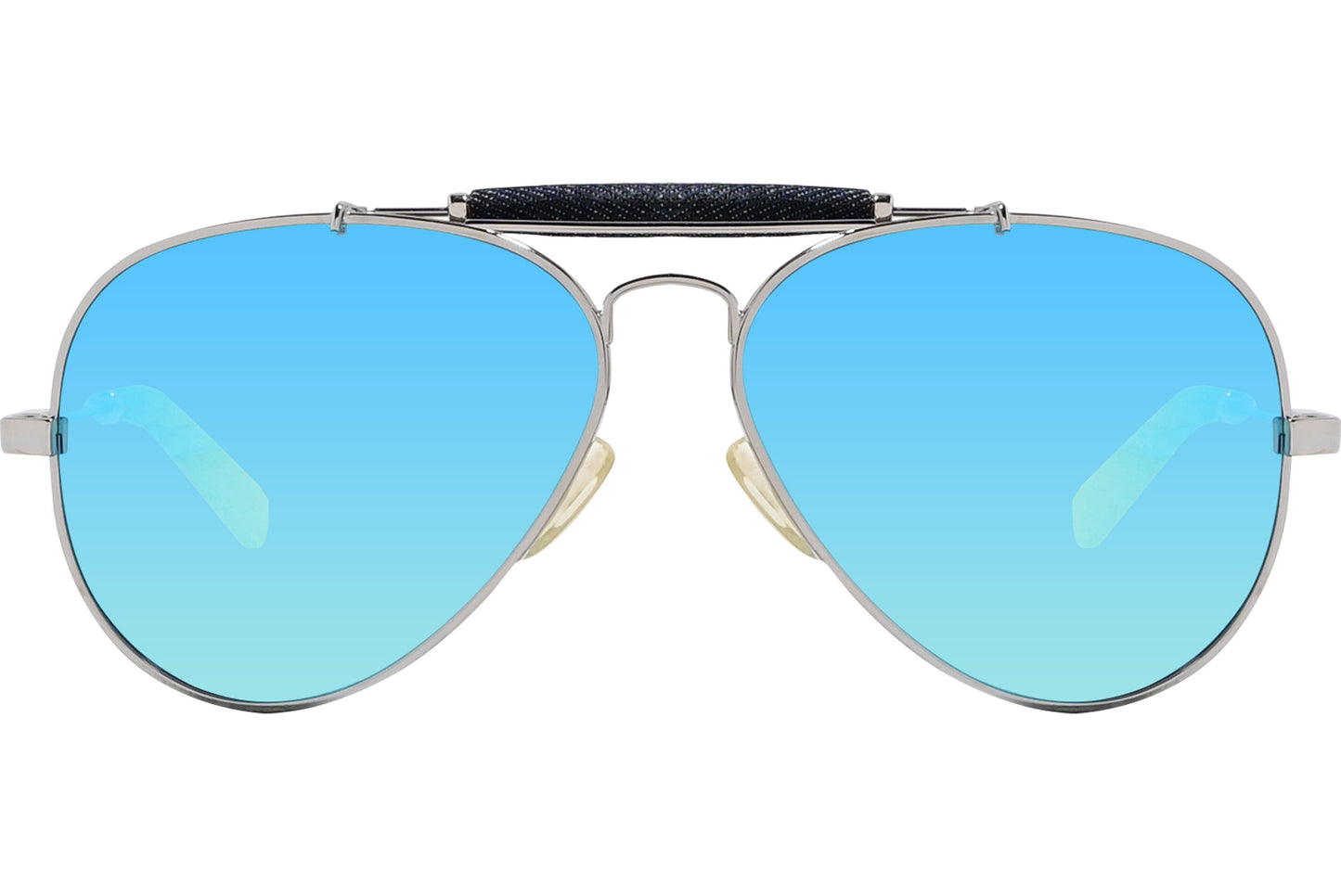 Calvin Klein Silver Color Aviator Sunglasses Viewed From Front Angle.