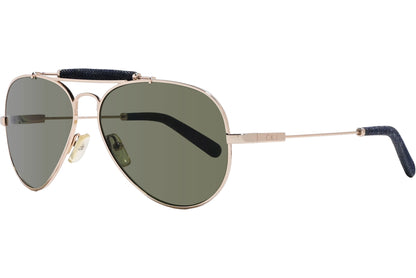 Calvin Klein Gold Color Aviator Sunglasses Viewed From A 45-Degree Angle.