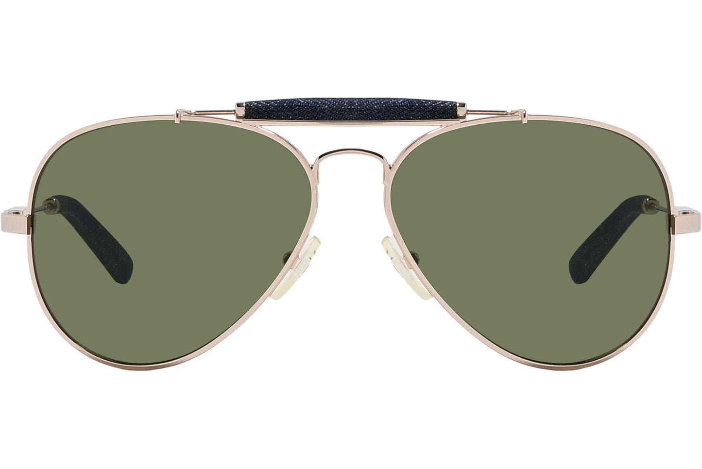 Calvin Klein Gold Color Aviator Sunglasses Viewed From Front Angle.