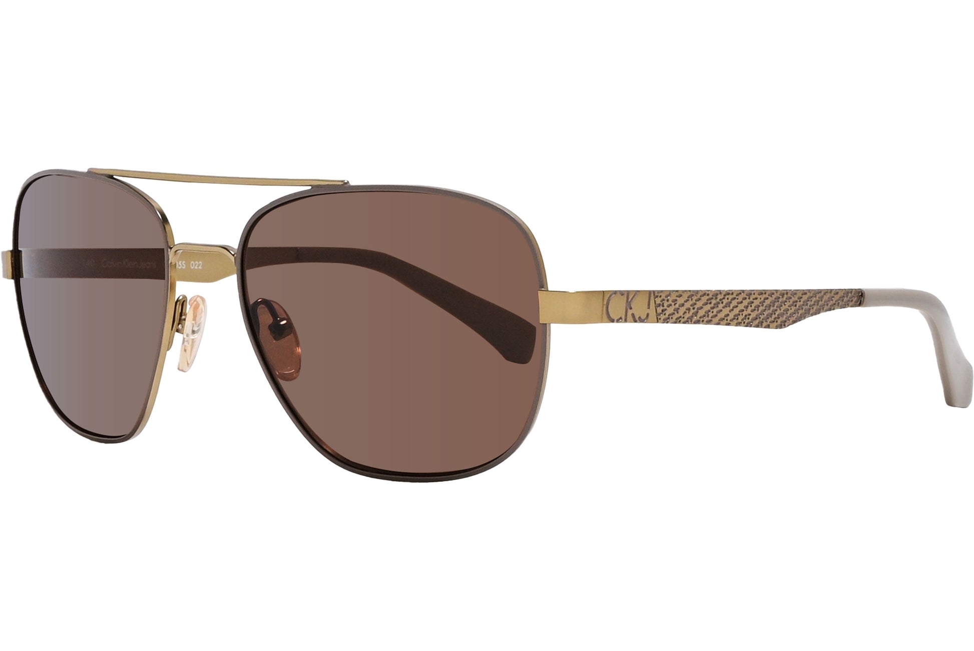 Calvin Klein Gold Color Aviator Sunglasses Viewed From A 45-Degree Angle.