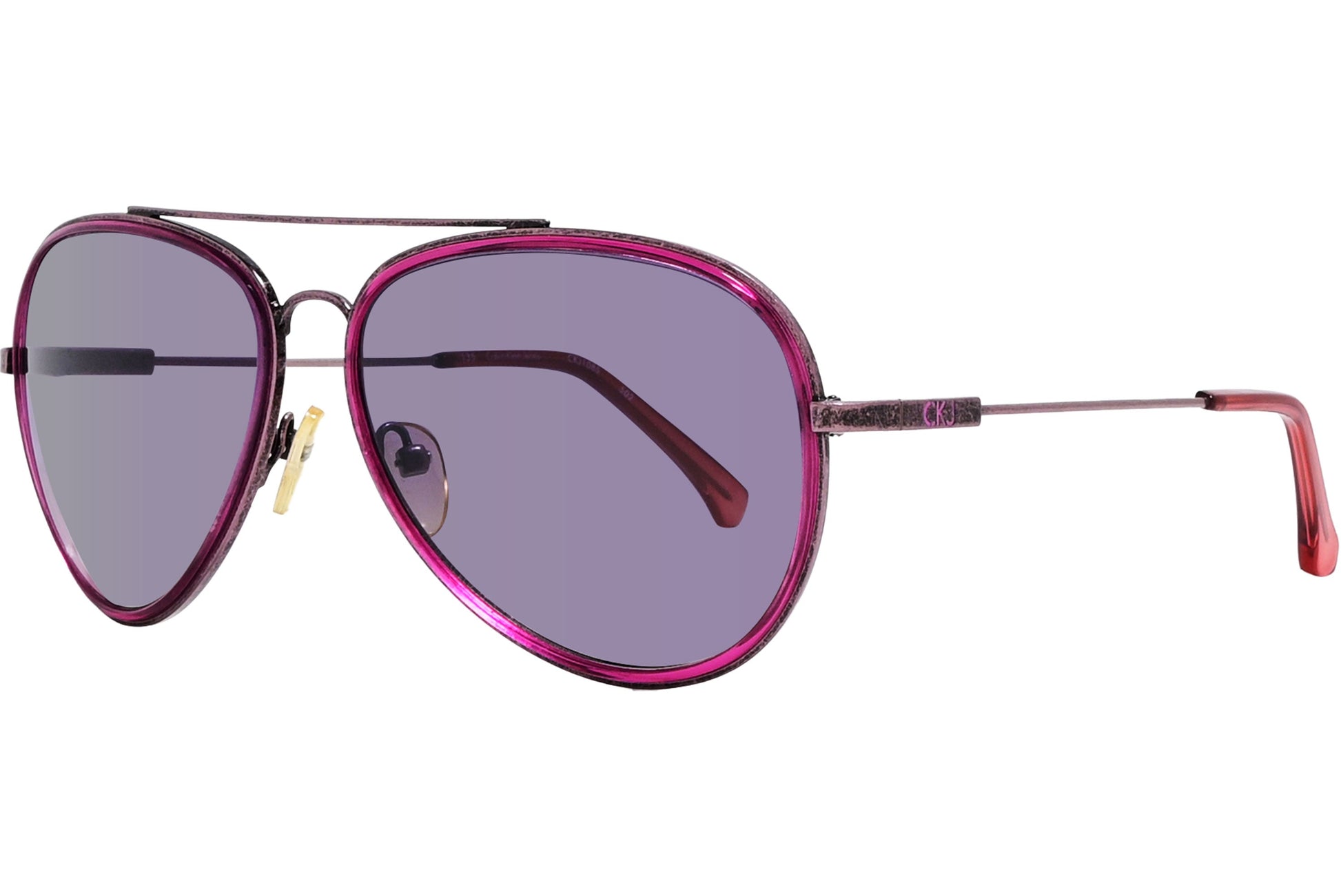 Calvin Klein Pink Color Aviator Sunglasses Viewed From A 45-Degree Angle.