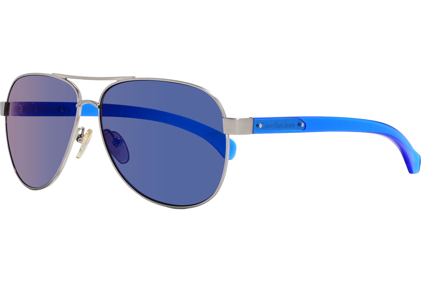 Calvin Klein Blue Color Aviator Sunglasses Viewed From A 45-Degree Angle.