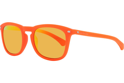 Calvin Klein Orange Color Square Sunglasses Viewed From A 45-Degree Angle.