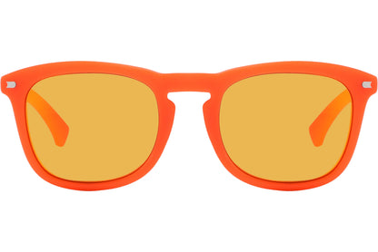 Calvin Klein Orange Color Square Sunglasses Viewed From Front Angle.