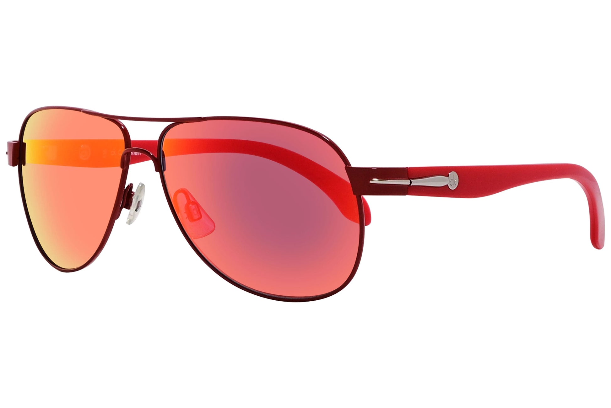 Calvin Klein Red Color Aviator Sunglasses Viewed From A 45-Degree Angle.