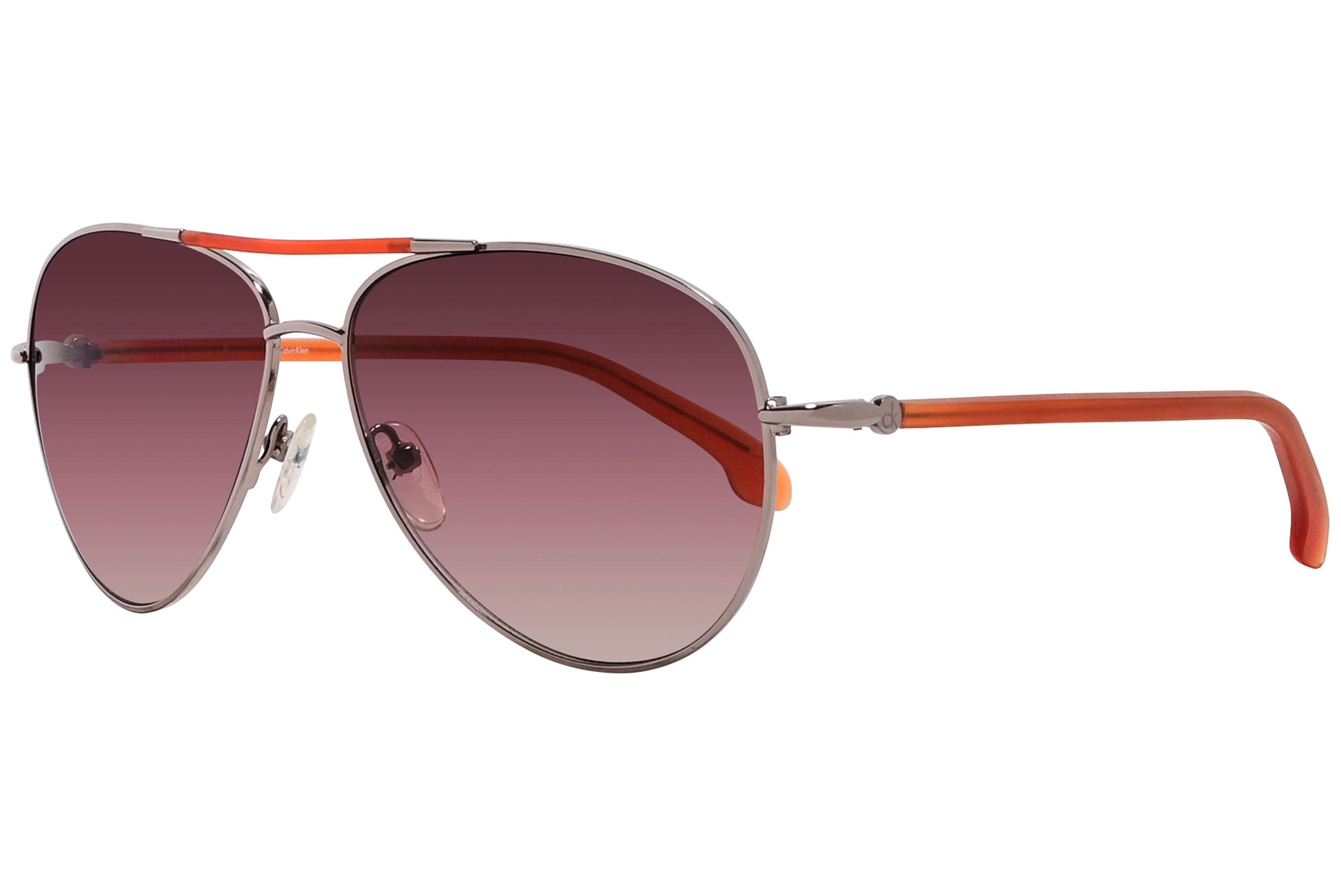 Calvin Klein Orange Color Aviator Sunglasses Viewed From A 45-Degree Angle.