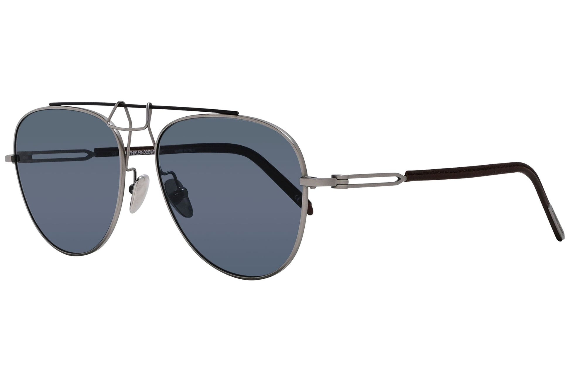 Calvin Klein Silver Color Aviator Sunglasses Viewed From A 45-Degree Angle.