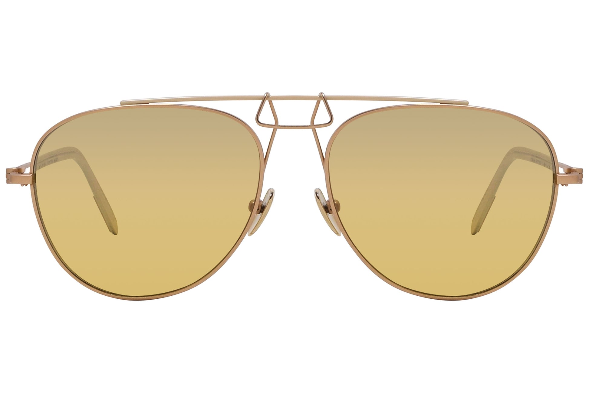 Calvin Klein Gold Color Aviator Sunglasses Viewed From Front Angle.