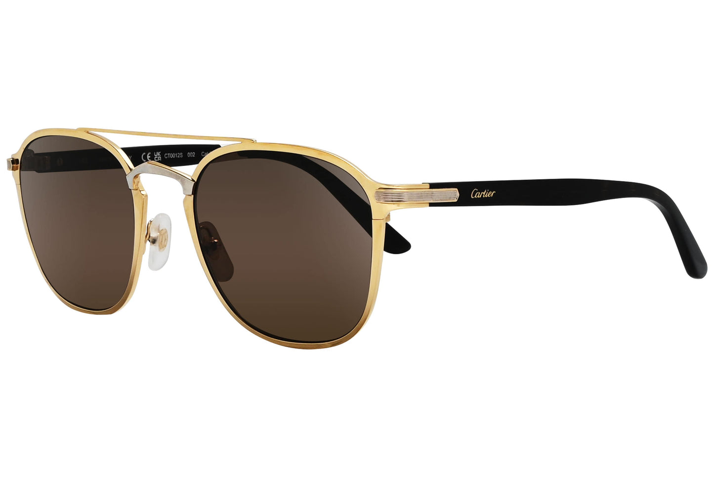 Cartier Gold Color Aviator Sunglasses Viewed From A 45-Degree Angle.