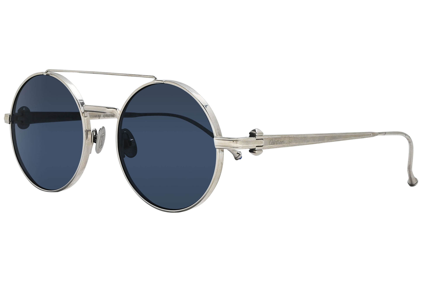 Cartier Silver Color Aviator Sunglasses Viewed From A 45-Degree Angle.