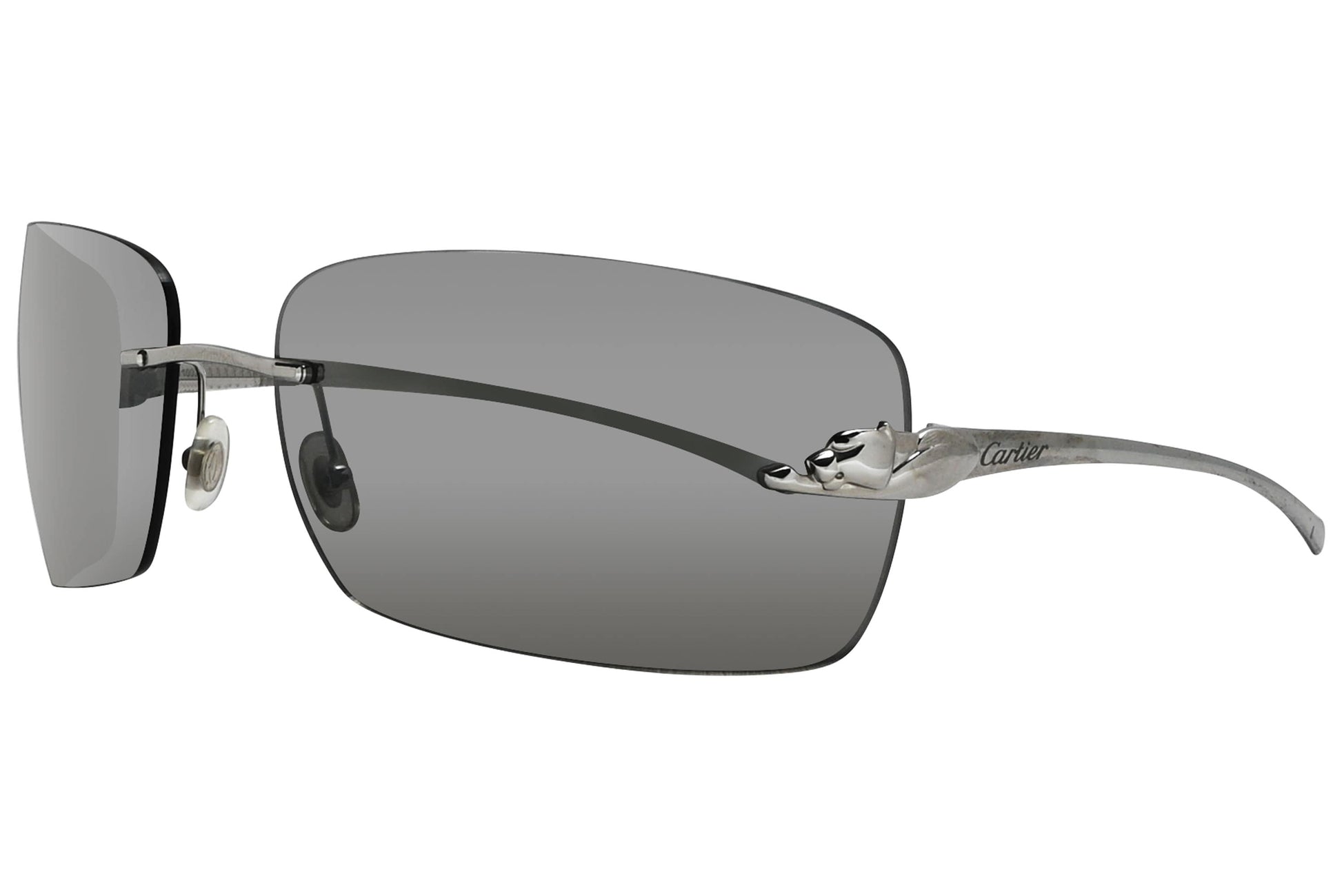 Cartier Silver Color Rimless Sunglasses Viewed From A 45-Degree Angle.