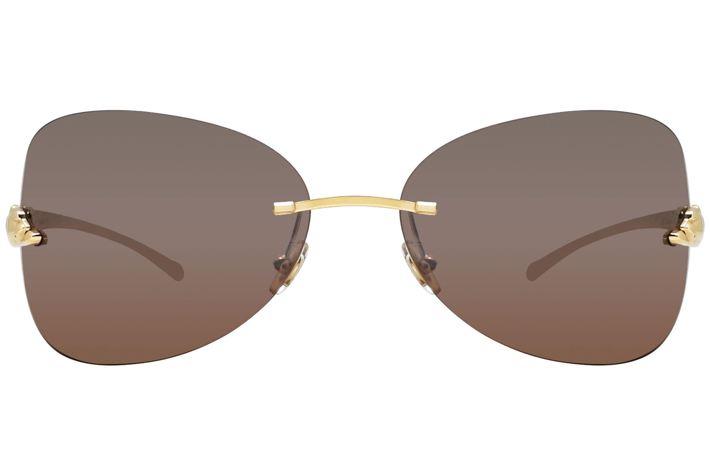 Cartier Gold Color Rimless Sunglasses Viewed From front angle