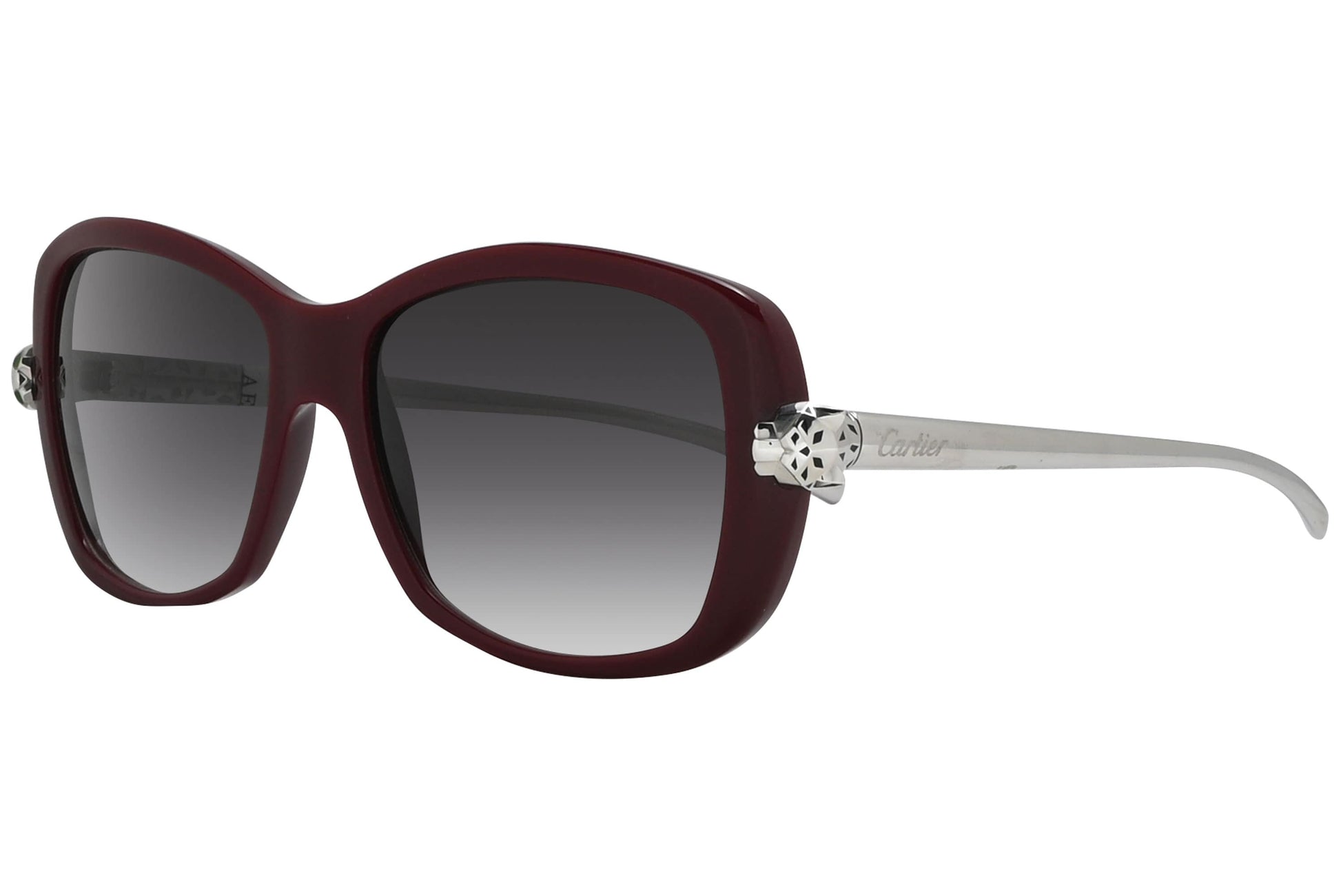 Cartier Maroon Color Square Sunglasses Viewed From A 45-Degree Angle.