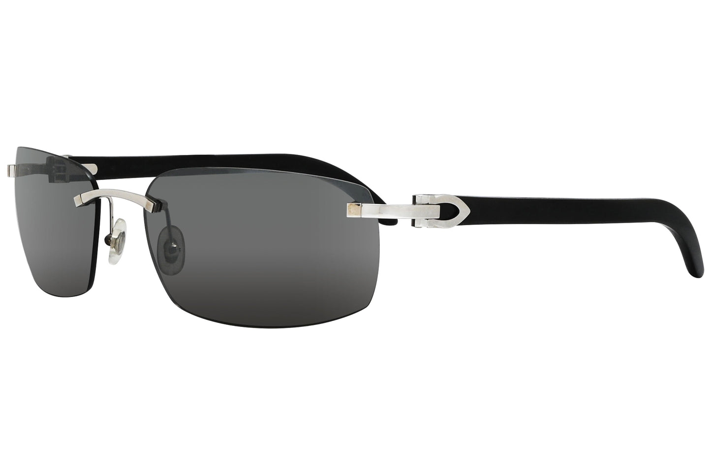 Cartier Black Color Rimless Sunglasses Viewed From A 45-Degree Angle.