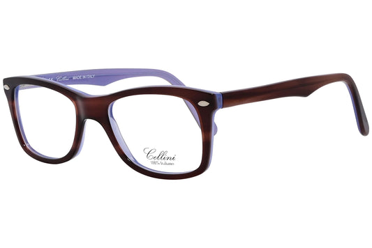 cellini rectangle brown eyeglasses frame viewed from a 45-degree angle.