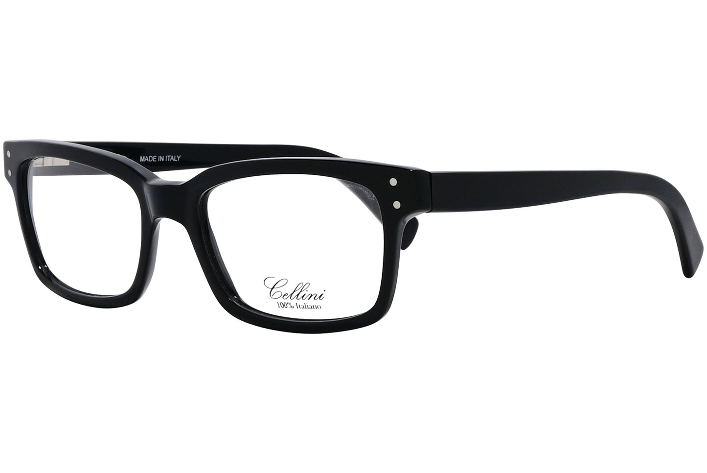 cellini wayfarer black eyeglasses frame viewed from a 45-degree angle.