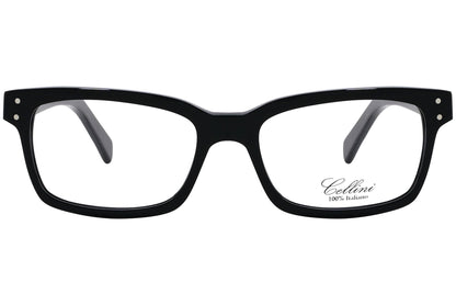 cellini wayfarer black eyeglasses frame viewed from front angle.