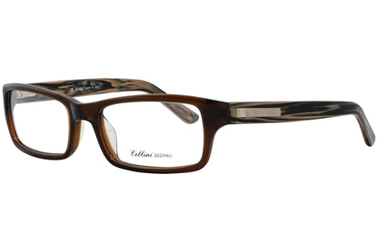 cellini rectangle brown eyeglasses frame viewed from a 45-degree angle.