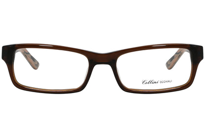 cellini rectangle brown eyeglasses frame viewed from front angle.