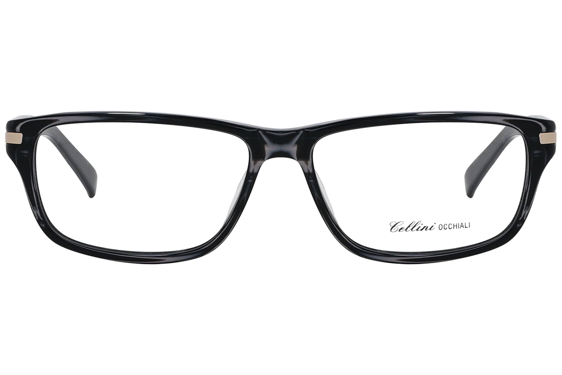 cellini rectangle brown eyeglasses frame viewed from front angle.