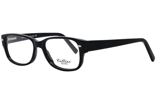 cellini rectangle black eyeglasses frame viewed from a 45-degree angle.