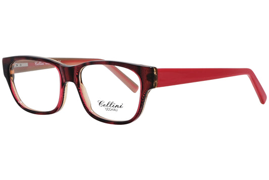 cellini wayfarer red eyeglasses frame viewed from a 45-degree angle.