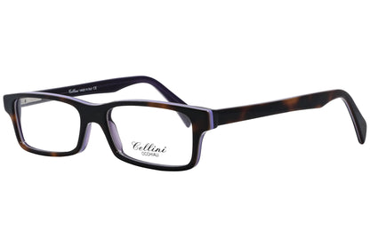 cellini rectangle tortoise eyeglasses frame viewed from a 45-degree angle.