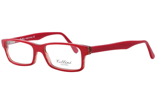 cellini rectangle red eyeglasses frame viewed from a 45-degree angle.