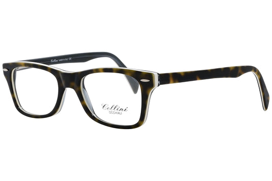 cellini rectangle tortoise eyeglasses frame viewed from a 45-degree angle.