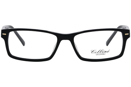 cellini rectangle black eyeglasses frame viewed from front angle.