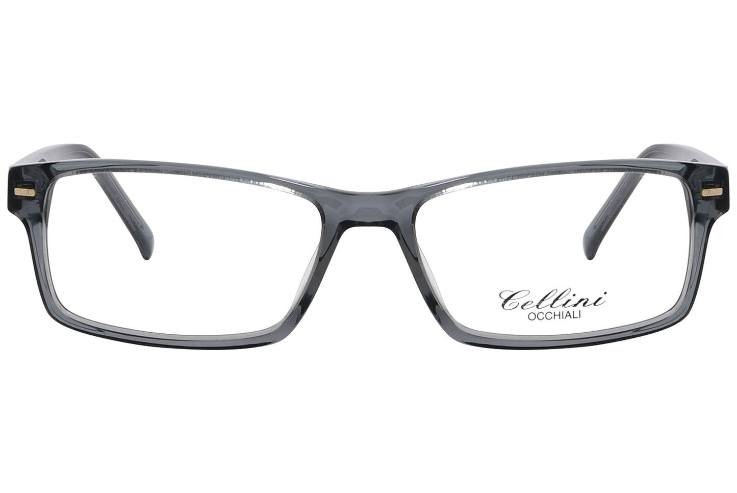 cellini rectangle gray eyeglasses frame viewed from front angle.