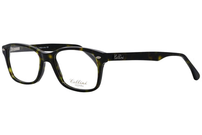 cellini rectangle tortoise eyeglasses frame viewed from a 45-degree angle.