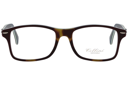 cellini square tortoise eyeglasses frame viewed from front angle.