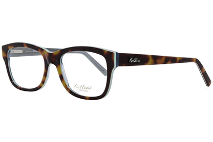 cellini rectangle tortoise eyeglasses frame viewed from a 45-degree angle.