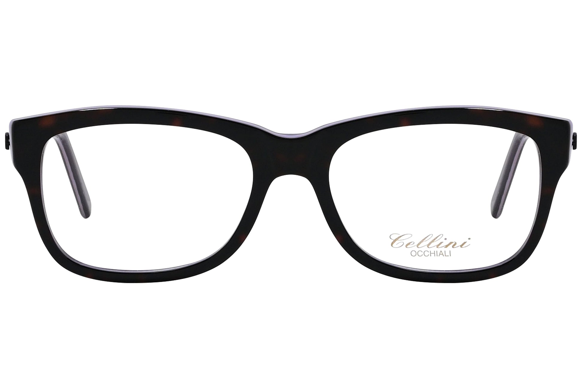 cellini wayfarer black eyeglasses frame viewed from front angle.