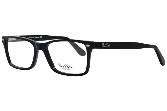 cellini rectangle black eyeglasses frame viewed from a 45-degree angle.