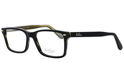 cellini rectangle black eyeglasses frame viewed from a 45-degree angle.